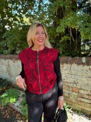 Wine Boucle Swirl Pattern Waistcoat Flo