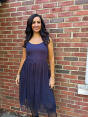 Navy Half Mesh Slip Olivia