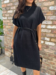 Black Belted Knit Dress Veronica