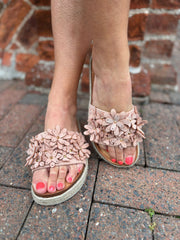 Pink Faux Suede Floral Sliders