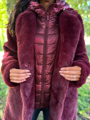 Wine Luxury Faux Fur Hooded Coat Aspen