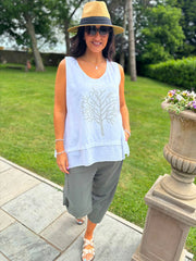 White Embellished Tree Of life Vest Top Olivia