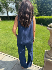 Navy Textured Lightweight Trousers Kaylee