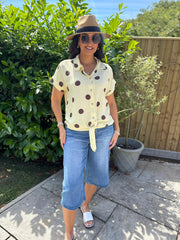 Buttercream Polka Dot Tie Front Blouse Tiana
