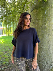 Navy Cotton Reverse Seam Knit Jo