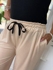 Stone Pull On Wide Leg Velour Trousers
