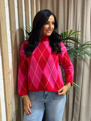 Lipstick Argyle Pattern Knit Jumper Meredith