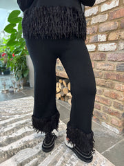 Black Premium Faux Feather Trouser Set Teya