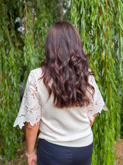 Cream Lace Sleeve Fine Knit Becca
