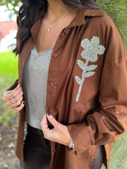 Chocolate Diamante Flower Shirt Kristie