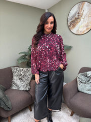 Wine Abstract Leopard Blouse Poppy
