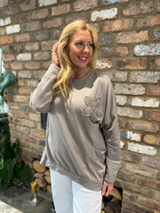 Mocha Crochet Floral Sweat Top Theresa