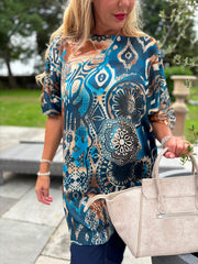 Blue Mixed Print Knit Dress Delilah