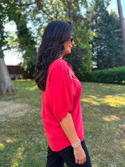 Red Linen Studded Palm Shirt Ruby