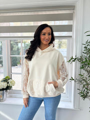 Cream Luxury Lace Mesh Hoodie Adalynn