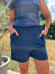 Navy Towelling Shorts Natasha