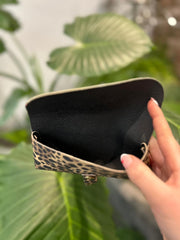 Gold Leopard Shimmer Button Purse