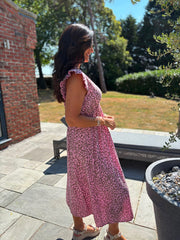 Pink Bubble Cotton Leopard Print Maxi Dress Tillie