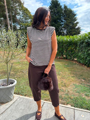 Chocolate Sleeveless Diamante Stripe Top Caitlyn