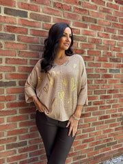 Camel Gold Heart Knit Top Jenna