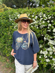 Navy Floral Bicycle Top Fern