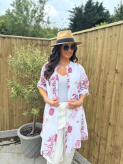 Wine Coral Print Longline Shirt Kelly