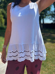 White Broderie Hem Vest Cordelia