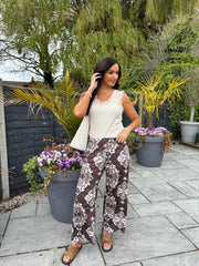 Chocolate Elegant Print Wide Leg Trousers