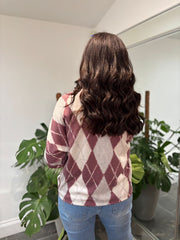 Wine Argyle Knit Top Georgia