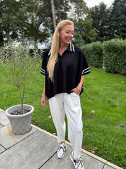 Black Stripe Detail Button Top Leona