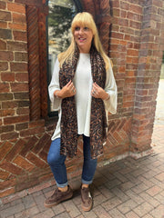 Chocolate Swirl Print Raw Edge Scarf