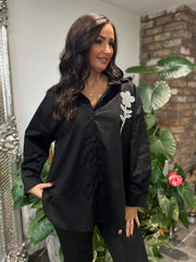 Black Diamante Flower Shirt Kristie
