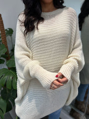 Winter White Ribbed Longline Knit Velma
