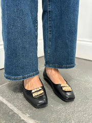 Black Hammered Gold Flats