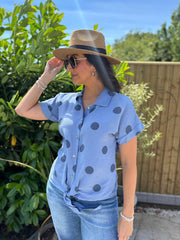 Denim Polka Dot Tie Front Blouse Tiana