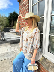 Mocha Watercolour Paisley Top Nicole
