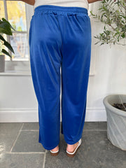 Royal Blue Pull On Wide Leg Velour Trousers