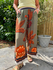 Khaki Tropical Print Trousers Maya