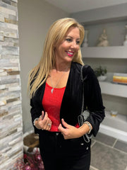 Black Cropped Velour Jacket