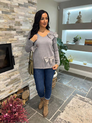 Grey Embellished Bow Knit Natalie