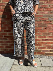 Blue Premium Leopard Pull on Wide Leg Trousers