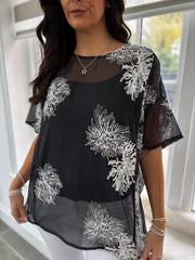 Black Sheer Floral Top Vicki