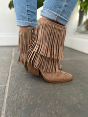 Mocha Fringed Faux Suede Ankle Boots