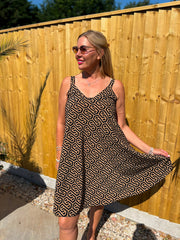 Camel Geometric Sleeveless Dress Cleo