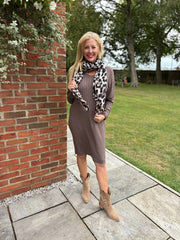 Mocha Ribbed Long Sleeve Dress Rhianna