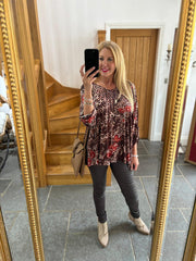 Chocolate Floral Leopard Top Theresa