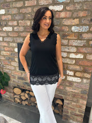 Black Ribbed Lace Trim Vest Primrose