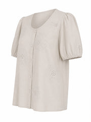 Stone Buttoned Broderie Flower Top Marcia
