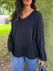 Navy Multi Hole Heart Knit Amelia