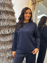 Navy Diamante Sweat Top Nina